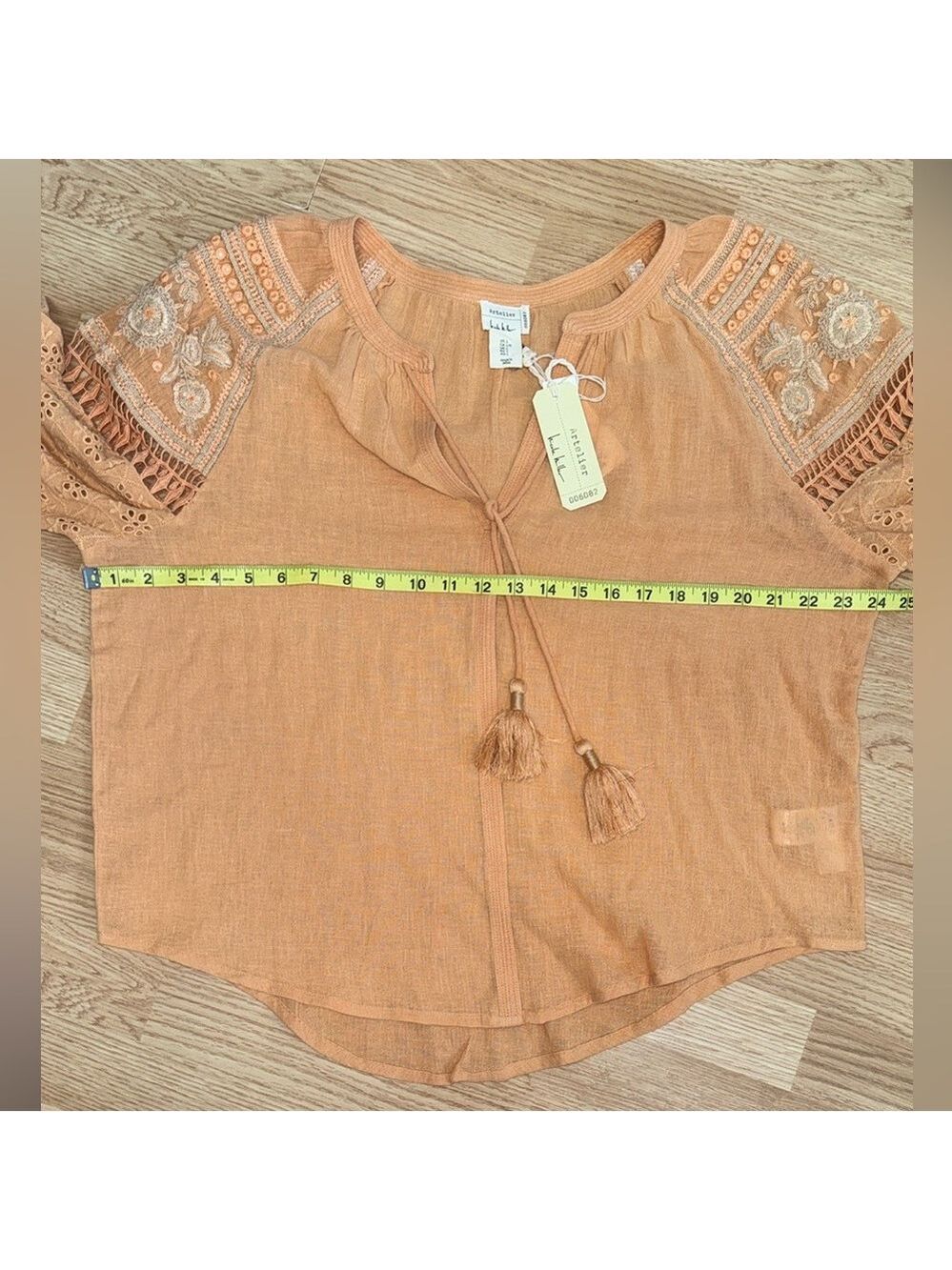 Atelier Nicole Miller Large Terracotta Eyelet Lace Peasant Blouse NWT - Picture 5 of 8